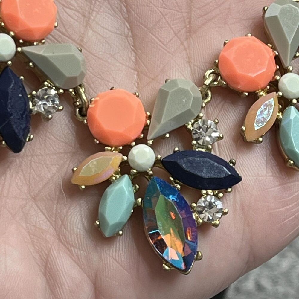 J Crew Necklace Multicolor Crystal Flower Bib Statement Womens Jewelry Signed - Picture 6 of 8